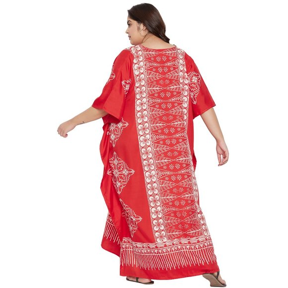 Women Plus Size Fit and Flare Floral Red Kaftan Maxi Dress by Gypsie Blu - Picture 4 of 8